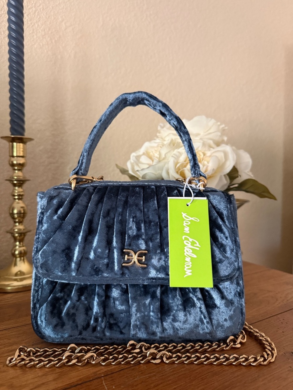 Sam Edelman Ellie Plated Velvet Bag | jewel blue